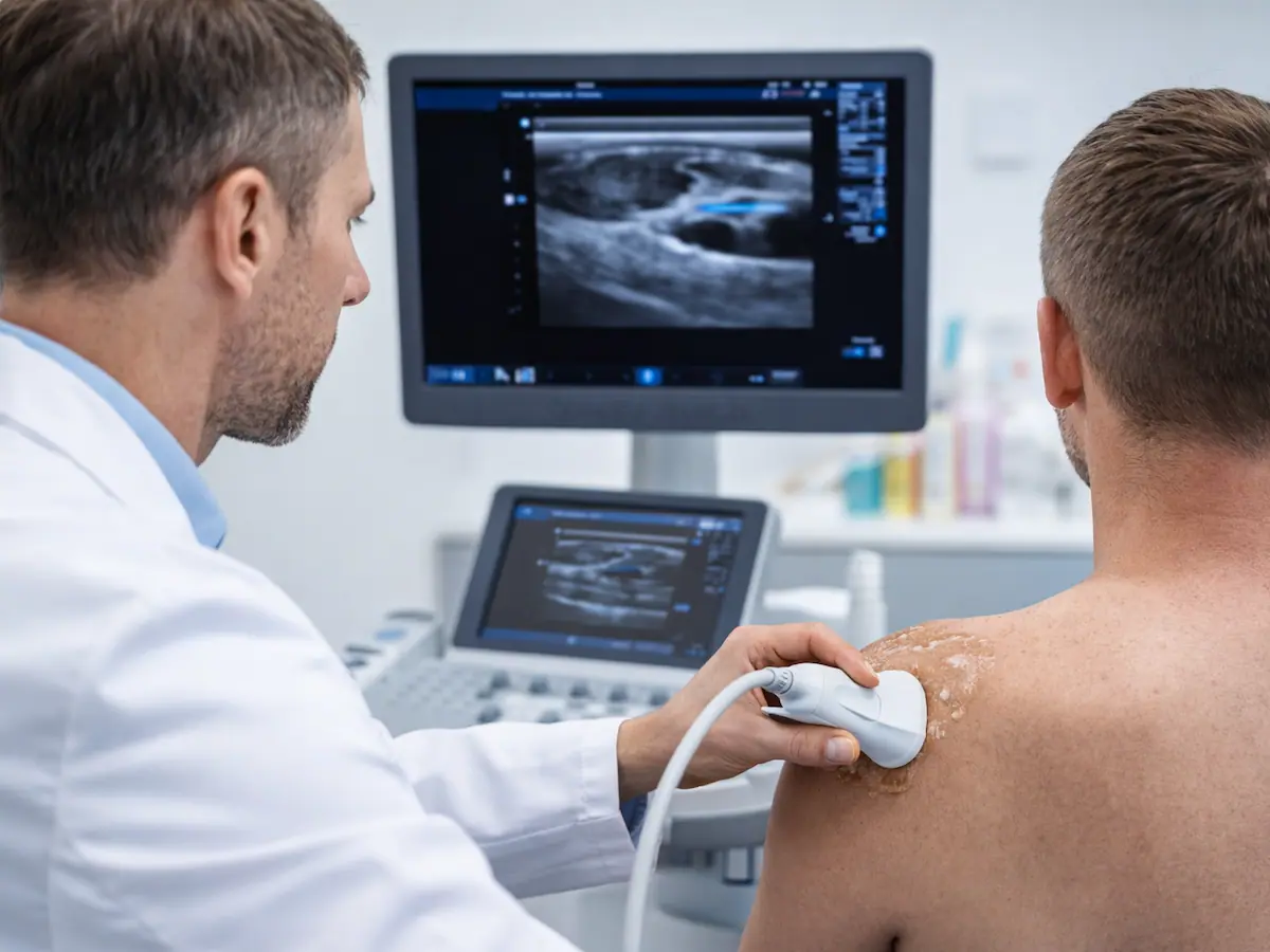 Musculoskeletal Ultrasound Examination of the Shoulder Diagnostic musculoskeletal ultrasound scan of the shoulder during clinical examination